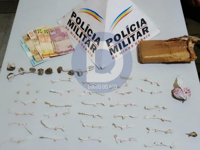 As pedras de crack apreendidas juntamente com porções de maconha, em Ipatinga