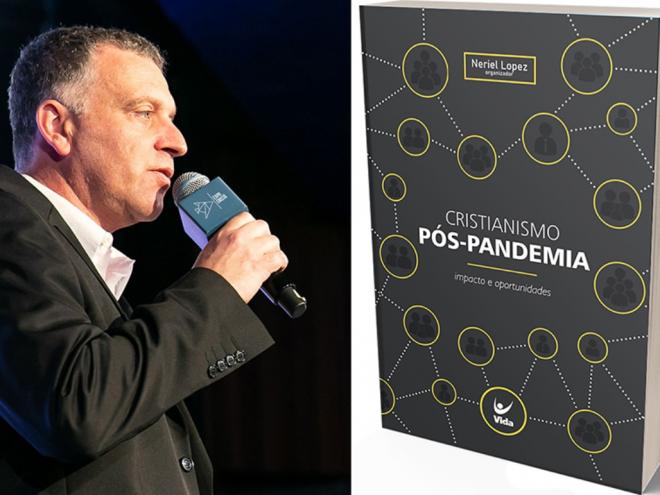 Neriel Lopez e a capa do livro que ele organizou e coordenou
