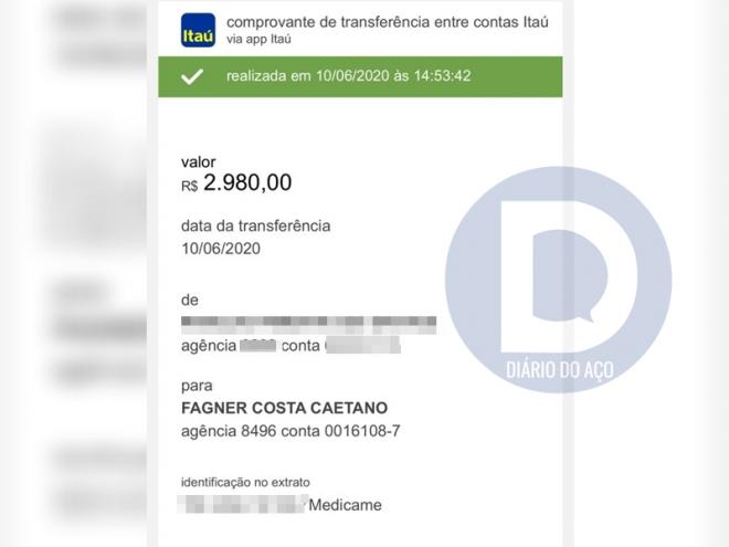 A conta bancária que recebeu a transferência de R$ 2.980