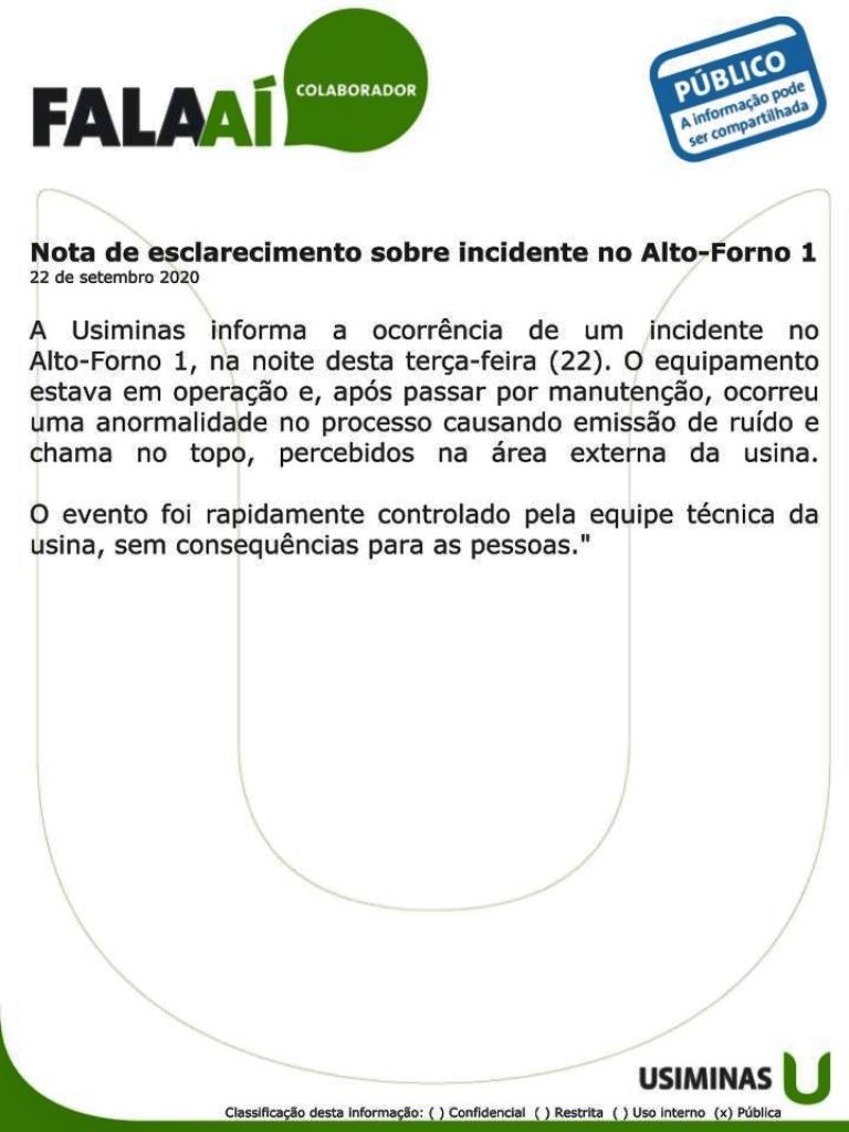 Comunicado divulgado ao público