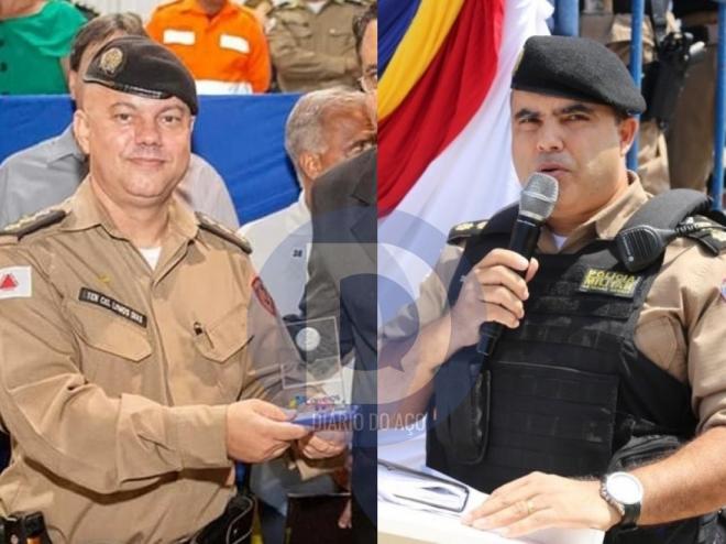 Coronel Lemos Dias (E) deixa o 14º BPM e para seu lugar assume o tenente-coronel Warley Geraldo, do 58º BPM