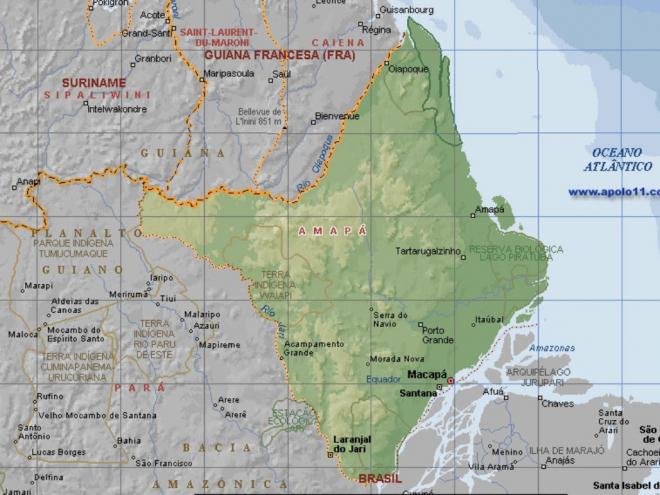 Amapá faz fronteira com a Guiana Francesa, Suriname e divisa com o Pará