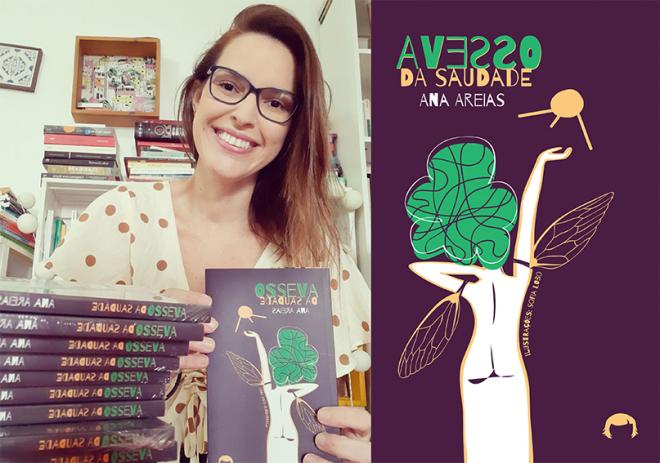A cantora e compositora Ana Areias e a capa do seu primeiro livro de poesias