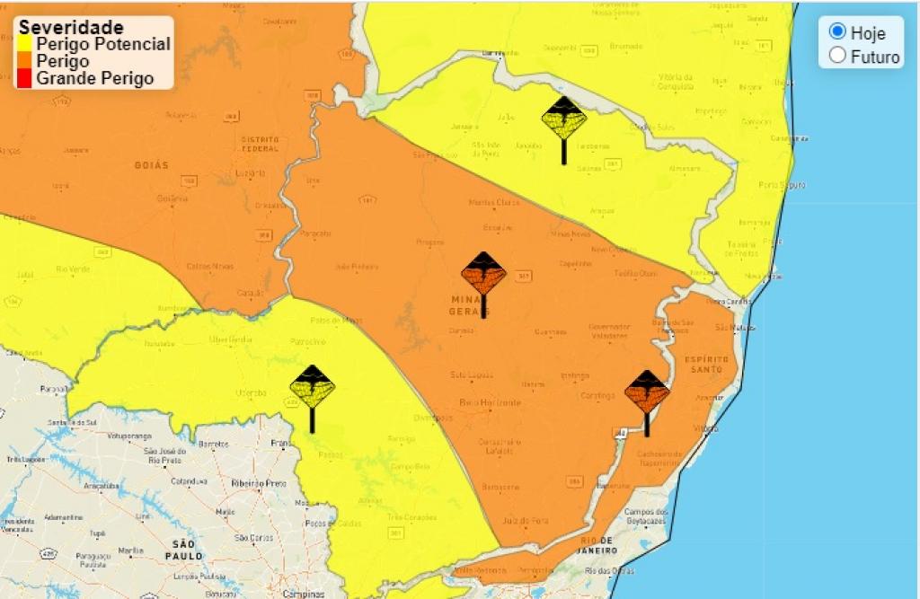 Mapa do Inmet mostra área sujeita a chuva de grande intensidade entre sexta-feira e sábado 