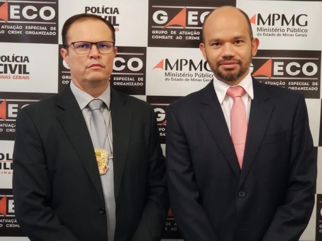 O caso do desvio de medicamentos foi investigado pelo Gaeco, do qual fazem parte o delegado da PCMG, Gilmaro Alves e o promotor de Justiça, Bruno Schiavo (à direita) 