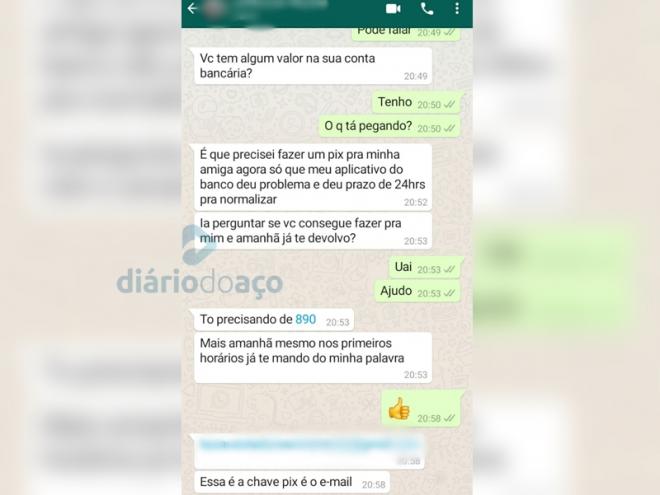 Uma das mensagens enviadas por golpista ao assumir o controle de uma conta de WhatsApp