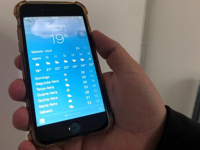 Na manhã deste sábado, temperatura detectada por meio de aplicativo de celular apontava 19 graus em Ipatinga 
