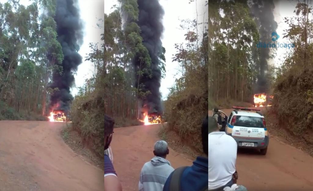 Apenas o motorista estava no ônibus, que subia a serra dos Cocais, ele tentou apagar as chamas, mas o fogo se alastrou e destruiu o veículo 