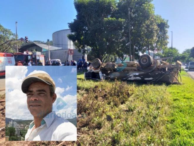 Djalma Fernandes trabalhava como ajudante e morreu preso entre as ferragens do caminhão; o motorista teve ferimentos graves e sobreviveu 
