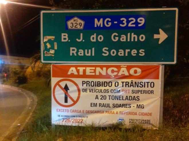 A partir desta terça-feira (25), só podem passar por Raul Soares em direção ao Vale do Aço, veículos com até 20 toneladas 