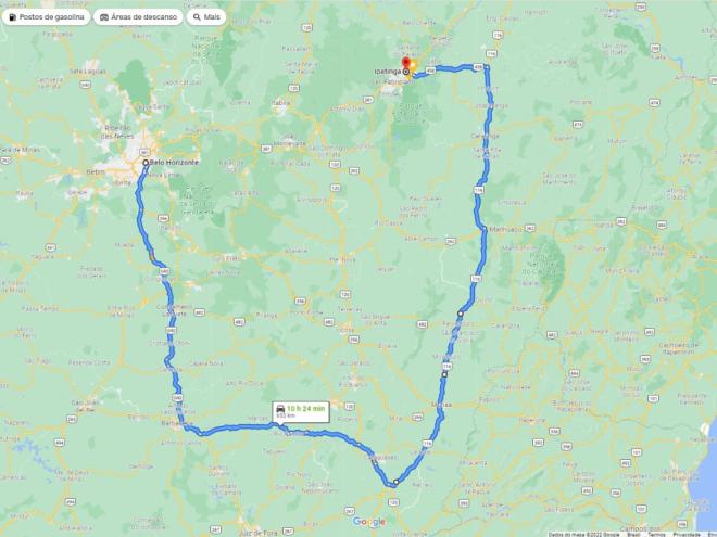 A nova rota Ipatinga/Belo Horizonte para veículos pesados, indicada pelo Dnit, tem uma distância de 652 quilômetros
